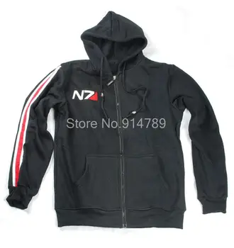 

COSPLAY MASS EFFECT SWEATSHIRT N7 ZIPPER FLEECE LONG HOODIE OUTWEAR BLACK IN SIZES-34391