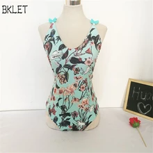 Новые женские летние купальники Цельный купальник с вырезом на спине с цветочным принтом на шнуровке открытые купальные костюмы Пляжная одежда купальный костюм