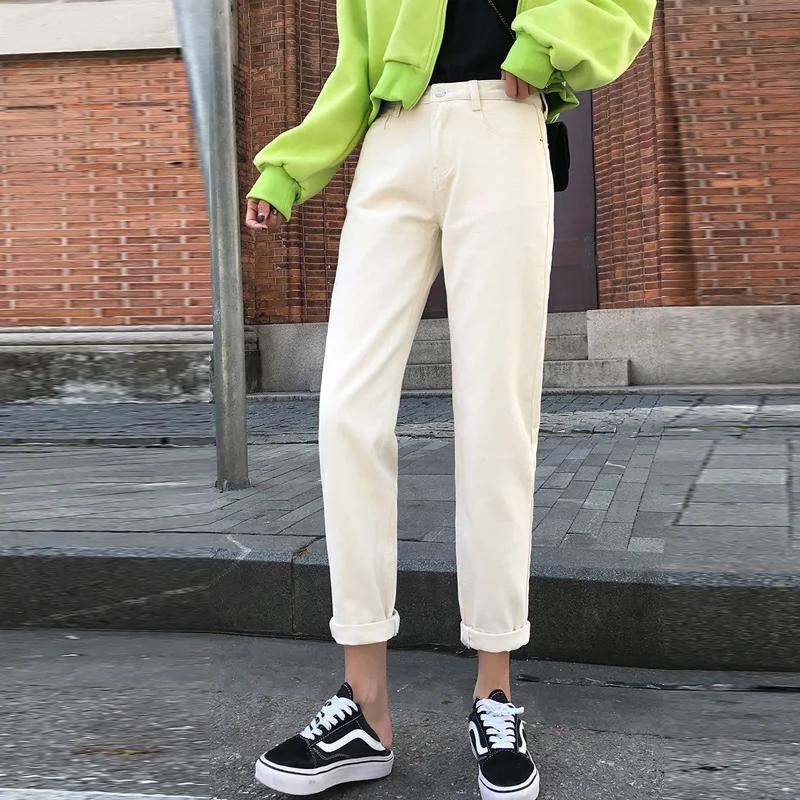 Jeans For Women High Waist Cotton White Harem Mom Jeans Spring 2020 New Plus Size Black Women Jeans Denim Pants Beige Blue