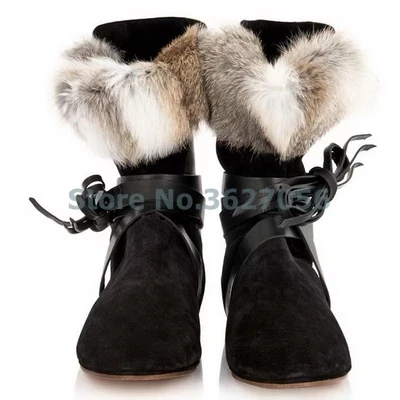 

Ravryy New Round Toe Rabbit Fur Brown Ankle Boots Suede And Sheepskin Mixed Fringe Casual Women Boots Warm Comfortable Shoes