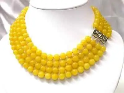 

Hot sale Free Shipping>>>>>Charming! 4 Rows 8mm Yellow Jade Necklace AAA+