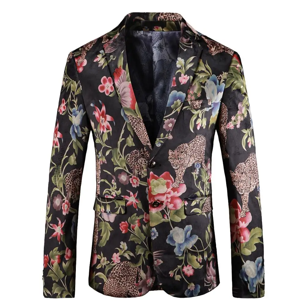 

PAULKONTE 2019 New Flower Print Jacket For Men Suit Top Fashion High Quality Nightclub Wedding Mostly Male Blazer Man'S Jacket