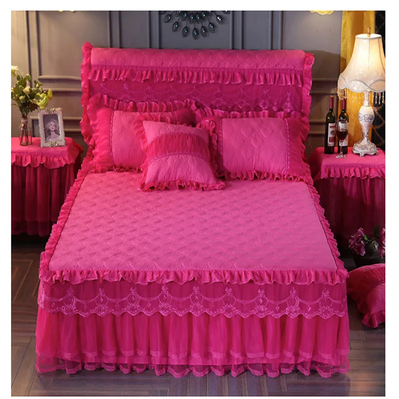 Кружевное теплое стеганое постельное белье принцессы, высокое качество, покрывало на кровать, матрас, кружевные простыни
