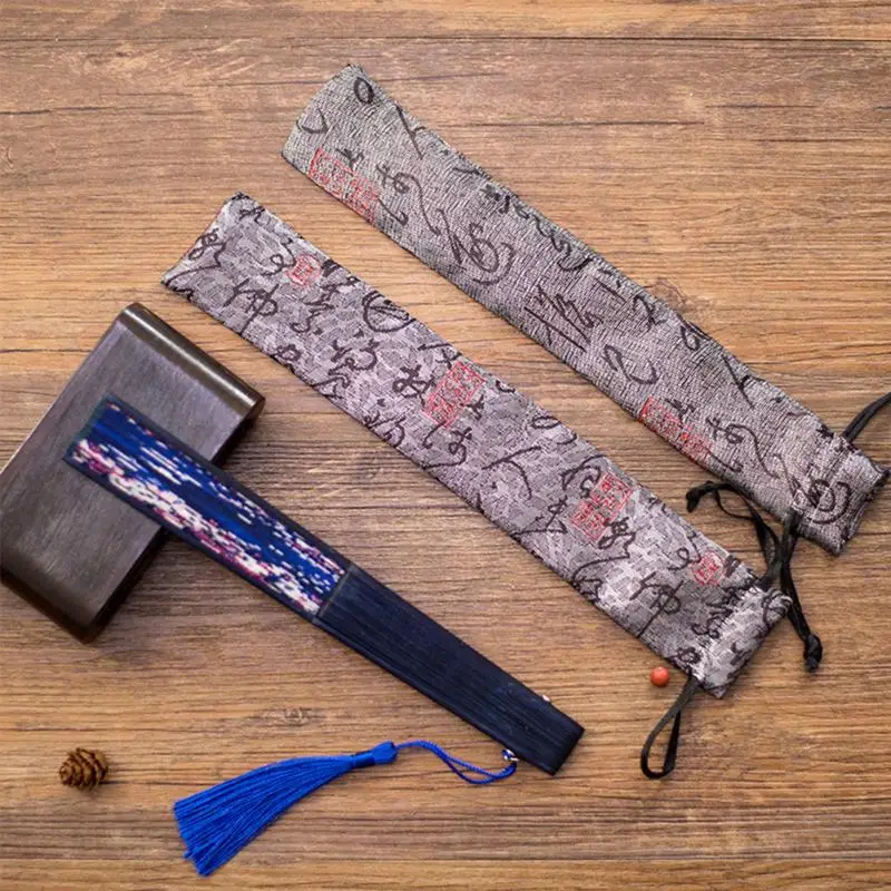 Китайский древний восточный стиль Ретро складной ручной вентилятор Длинная форма сумка для хранения строк рисунок мешок декоративный подарочный чехол Чехол