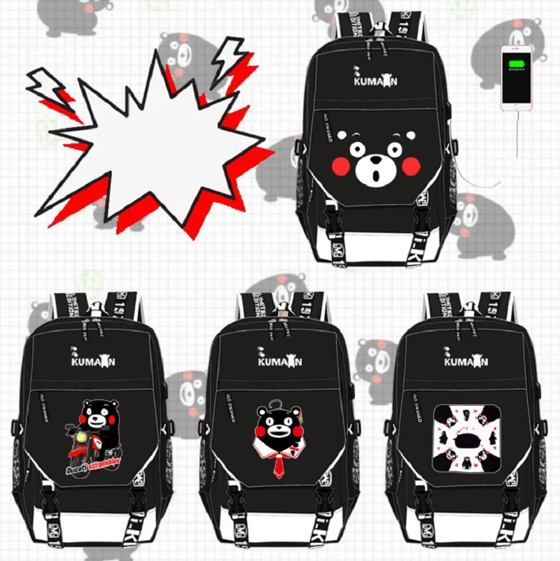 

hot sale Anime KUMAMON backpack UNISEX student school bag usb charge backpack