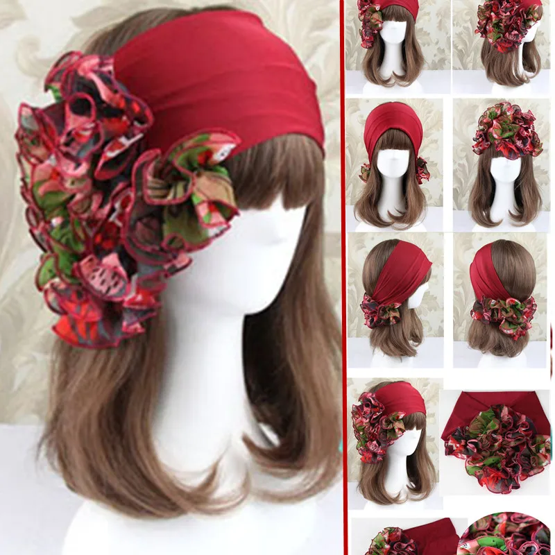 Для женщин мусульманских Mori Girl Femme шифон длинный широкий шарф Hairband цветок аксессуар для волос сплошной Цвет Головные уборы Bandeaus