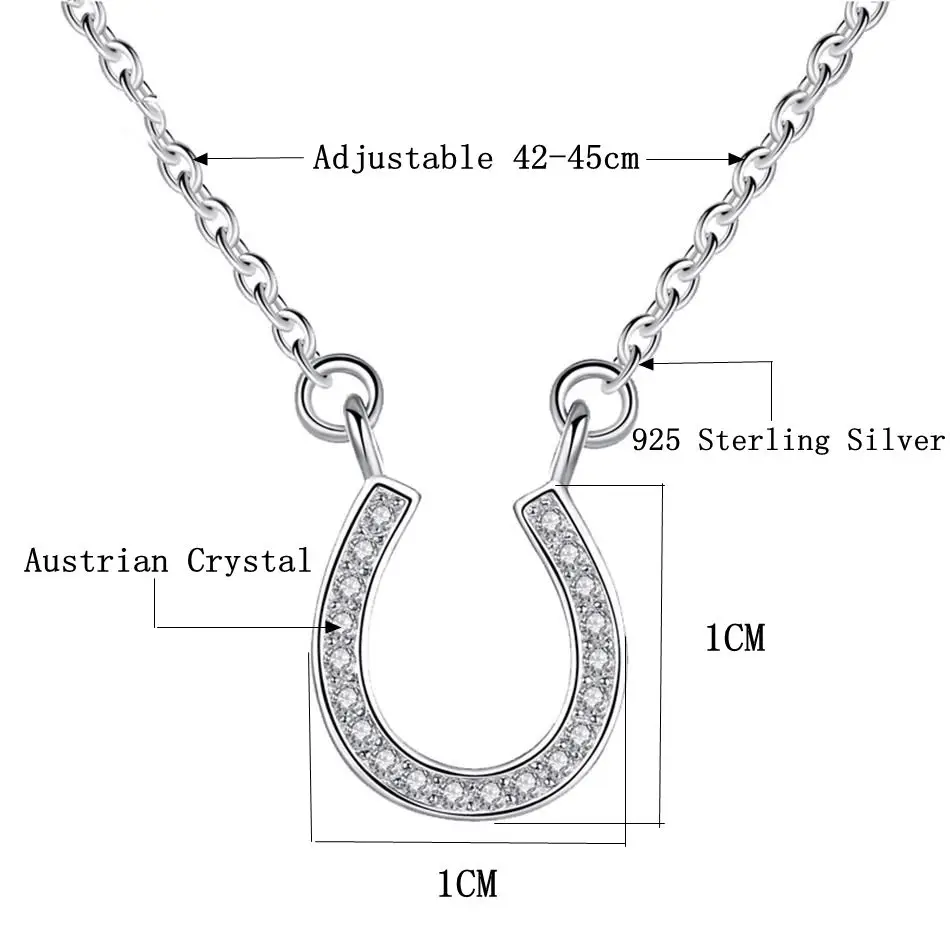 ELESHE 2019 New Fashion 925 Sterling Silver Link Chain Necklace Crystal U Shape Hook Pendant Necklace for Women Vintage Jewelry