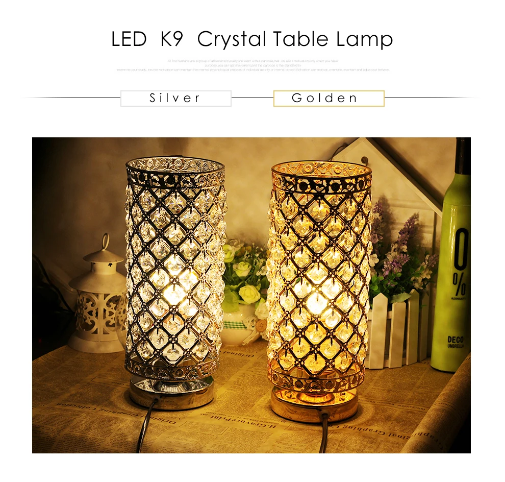 Современный K9 настольная лампа из хрусталя для дома прикроватные Спальня цвет серебристый, Золотой ночник с бесплатной E27 светодиодный лампы