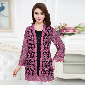

Br summer Women casual retro lace shawl jacket sun protection clothing woman embroidery long loose jacket cardigan jacket