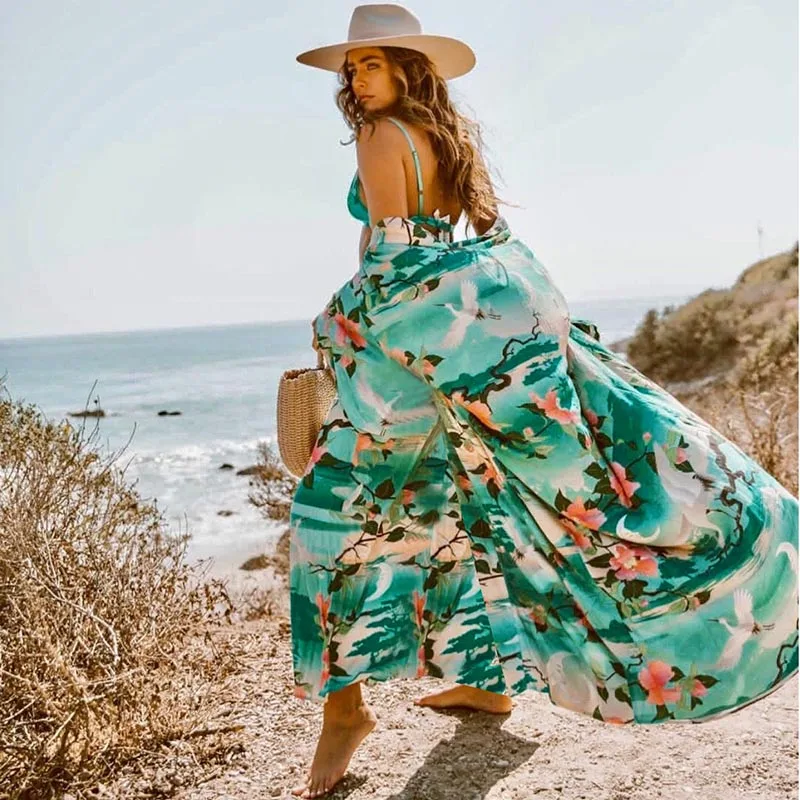 Long Beach Shirt Dress saida de Praia Beach Cover up Kaftan Sarong Vestido Swim wear Cover up Ropa de Playa Tunic Wonder Store
