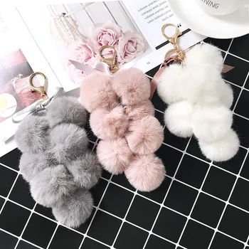 

Fancy&Fantasy New Fruit Pom Pom Ball Key Chain Faux Rabbit Fur Pompom Grape Keychain Women Bag Pendant Charms Key Ring Llavero