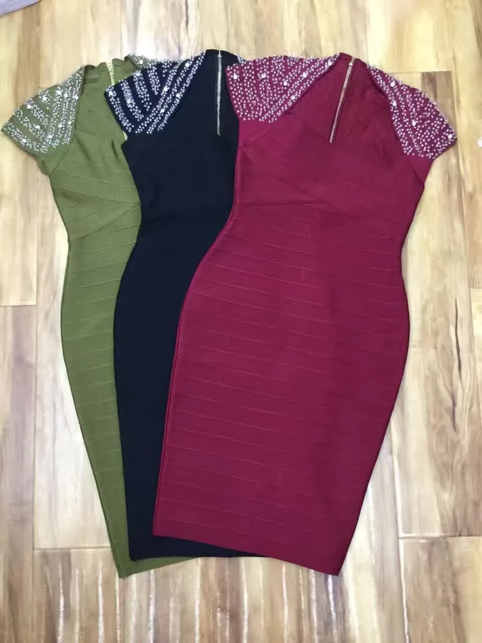

New Chic Beads Embellished Heavy Hand Work Celebrity Party Style Bandage Dress