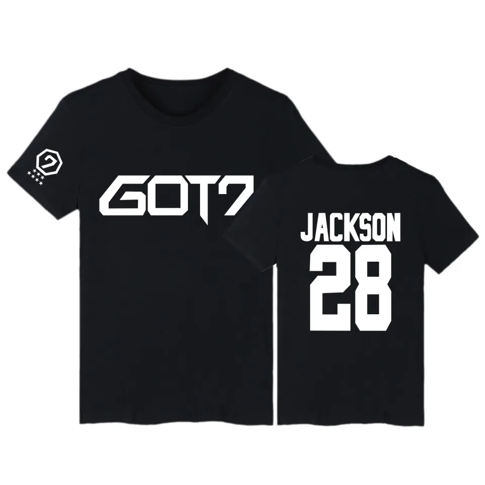 GOT7 Kpop бамбуковые футболки JB Джексон короткий рукав футболки с получил 7 Kpop Хип-хоп футболка Для женщин в футболка Женская обувь - Цвет: black