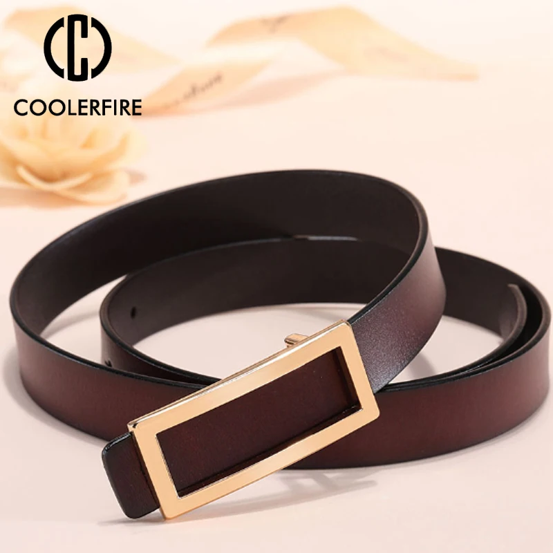 Женский тонкий ремень COOLERFIRE дизайнерский с золотой пряжкой пояс для платья из
