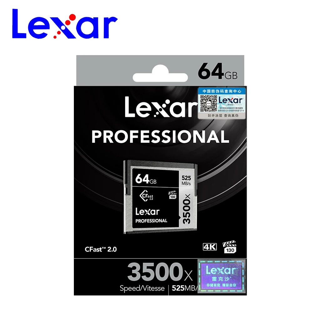 100% оригинальная Lexar натуральная Lexar 64 Гб Cfast 2,0 карта 128 ГБ 256 ГБ 512 ГБ 3500X525 м/s professional камера, карта памяти камеры