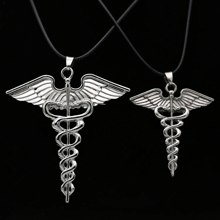 

Percy Jackson Necklace Angle Wings Snake Ouroboros Magic Wand Caduceus Asclepius Pendant New Emergency Medical Jewelry Wholesale