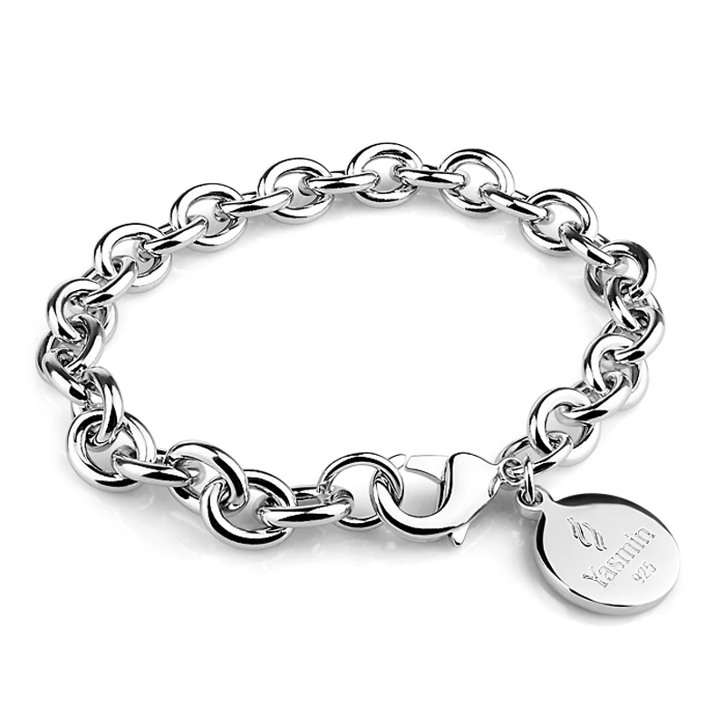 New fashion sterling silver bracelet solid 925 silver woman bracelet simple 9MM20cm silver ...