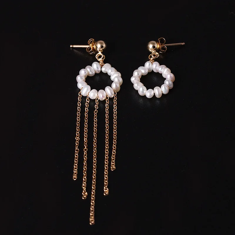 LouLeur 100% 14K gold pearl tassel earrings pure handmade DIY natural pearl asymmetrydrop earrings for women charms jewelry LouLeur 100% 14K gold pearl tassel earrings pure handmade DIY natural pearl asymmetrydrop earrings for women charms jewelry