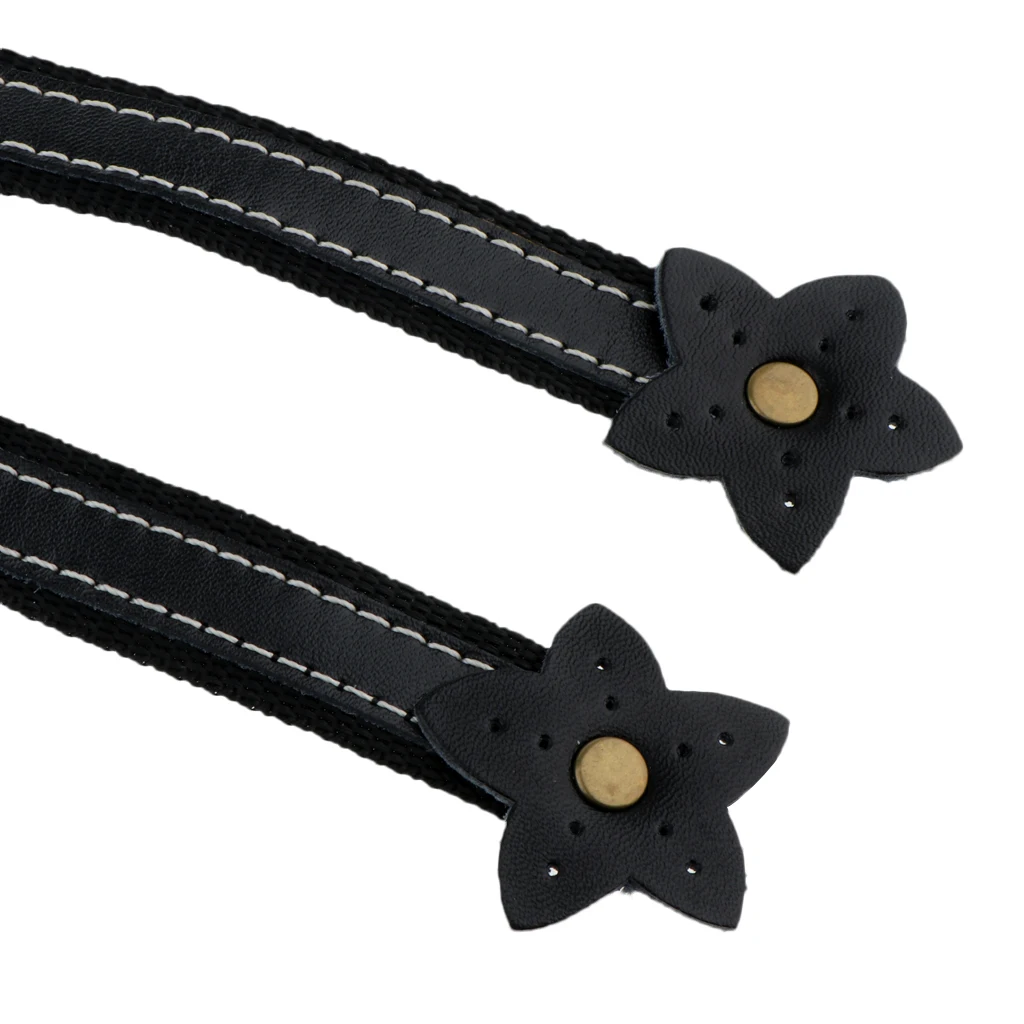 2 Pieces Flower Design Genuine Leather Canvas Tote Bag Strap Handle Holder Replacement