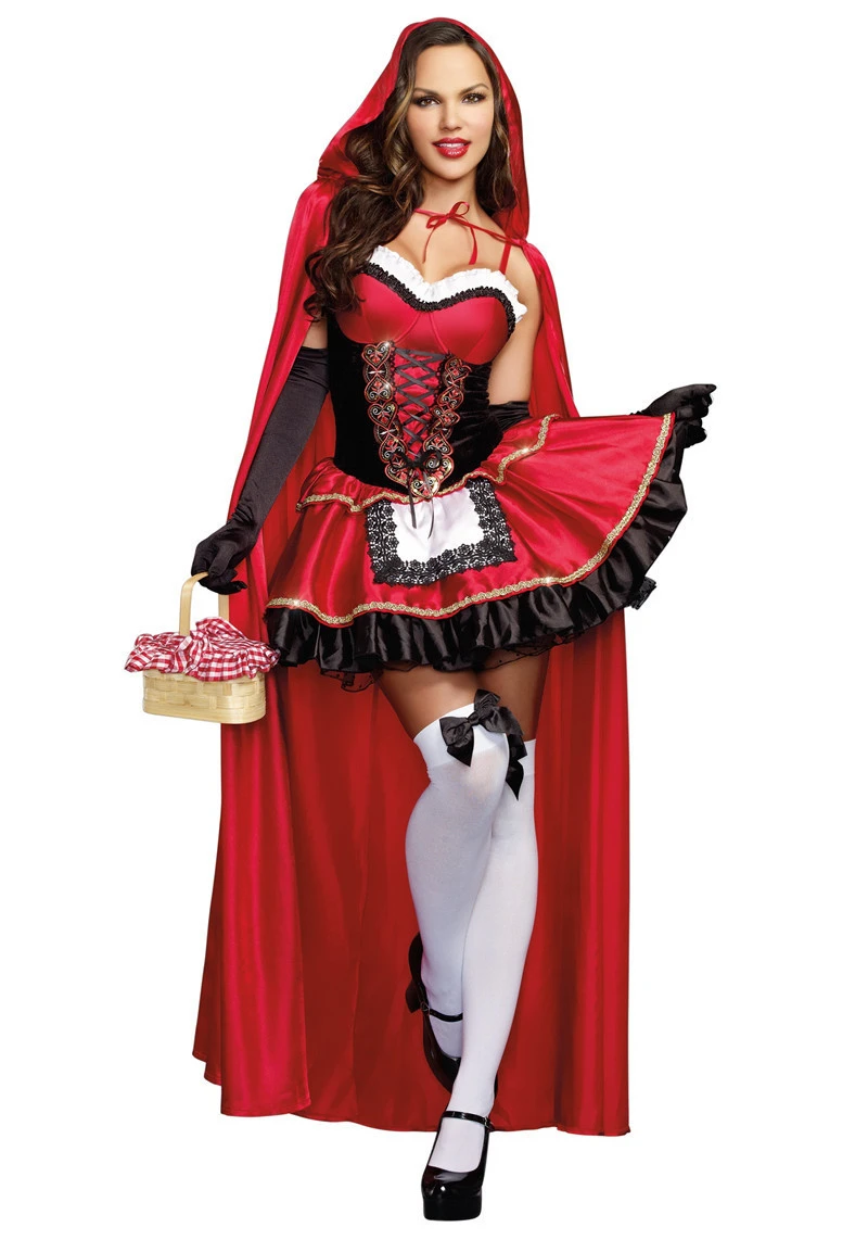 UK Ladies Little Red Riding Hood Costume Fairytale Storybook Cape Fancy Dress Up 