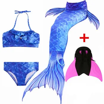 

New Girls Swimming Mermaid Tail Cosplay Party Mermaid Costume Swimsuit With Monofin Flipper Kids Swimmable Children Swimwear Set