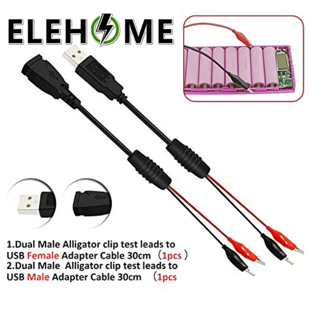 

Copper Alligator Clips with Wire Female+Male USB Connector Copper Test Leads Crocodile Clamps for Testing Circuit 18AWG XF30