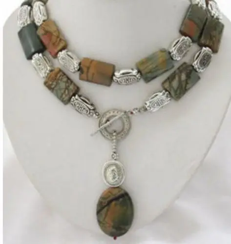 

Jew2847 Women's jewelry NATURAL PICASSO STONE JADE BEAD PENDANT NECKLACE