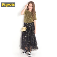 Figwit Girls 2 Pieces Clothing Set Polka Dot Skirt Top Summer Solid Mesh For Girls Spring Autumn Christmas Dress 5 to 13 Years girls geometric print top with solid skirt