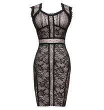 Top Qualität Promi Black Lace Nude Verband-kleid Cocktail Party, Figurbetontes Kleid