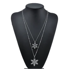 Women Crystal Snowflake Flower Silver Charm Chain Necklace Pendant Jewelry Gift