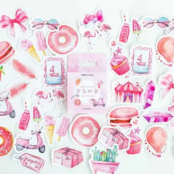 

46Pcs/box Cute Decorative Stationery Stickers Scrapbooking Label Japanese Korean Diary Paper Travel Lifelog Girl Pink Stickers