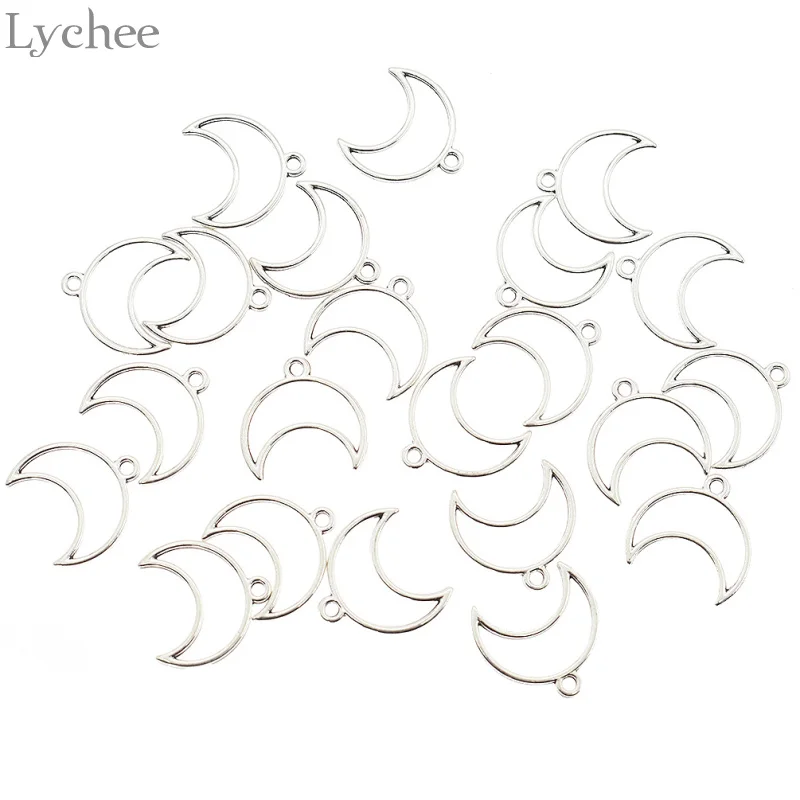 

Lychee 30pcs Trendy Alloy Hollow Crescent Moon Pendants Silver Color Charms DIY Handmade Pendants For Jewelry Making