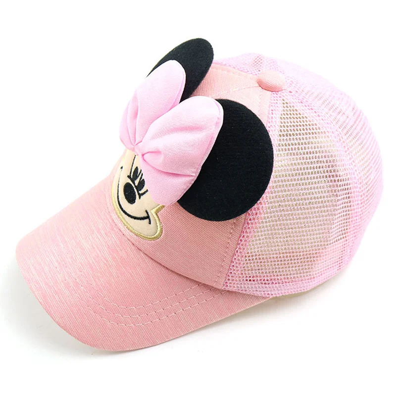 Милая детская бейсбольная кепка с рисунком Минни, девочки-мальчики, красивое Сетчатое украшение, шапки, Детская Регулируемая бейсбольная шапка, Детская кепка на лето и осень - Цвет: mesh pink