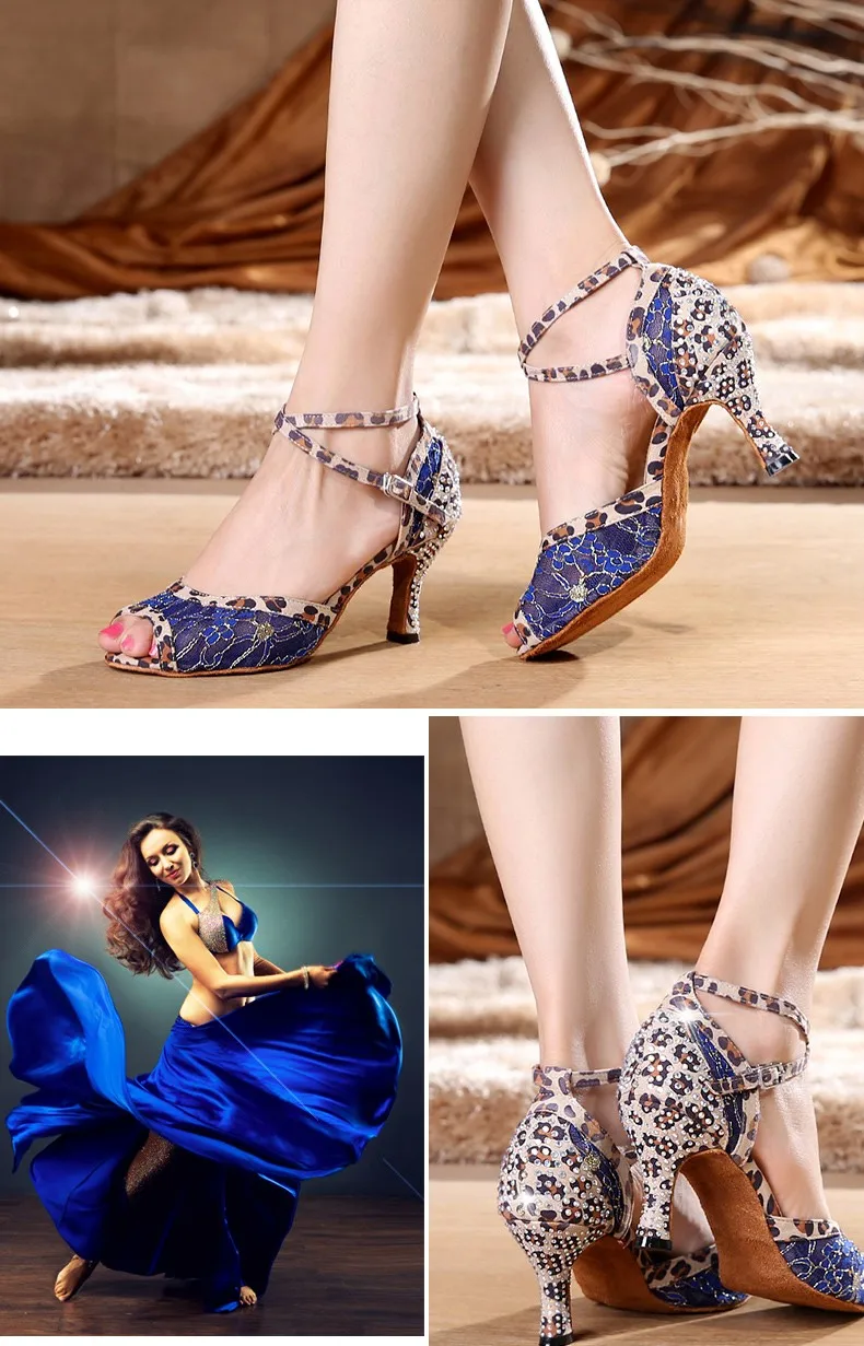 Брендовые синие Красные кружевные туфли для латинских танцев, женские Стразы, обувь для сальсы, вечерние туфли для бальных танцев