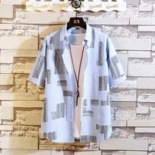 Весна лето мужская клетчатая рубашка короткий рукав Мужская Рубашка Пара принт сетки Рубашки мужские повседневные приталенные рубашки Chemise Homme