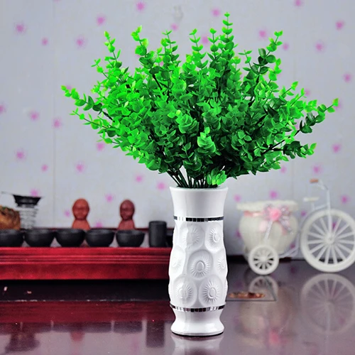 Горячая распродажа! 1 шт. 7-ветки зеленые искусственные, пластиковые листья эвкалипта растение, украшение для дома