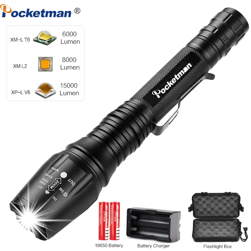 

15000LM LED Flashlight Ultra Bright Rechargeable Torch linterna Led Flashlights Adjustable for Camping Hiking Emergency by 18650