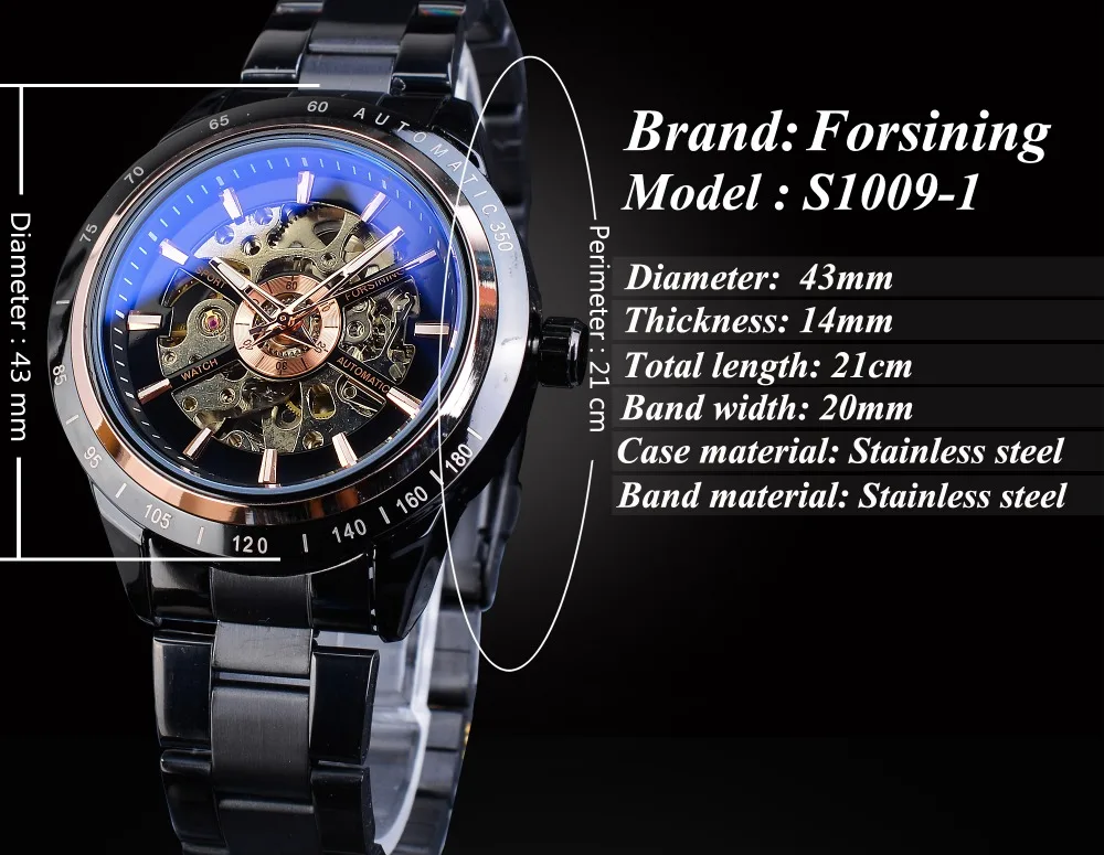 Forsining бренд стимпанк автоматические часы мужские повседневные Механические Прозрачные часы со скелетом черный стальной ремешок часы дропшиппинг