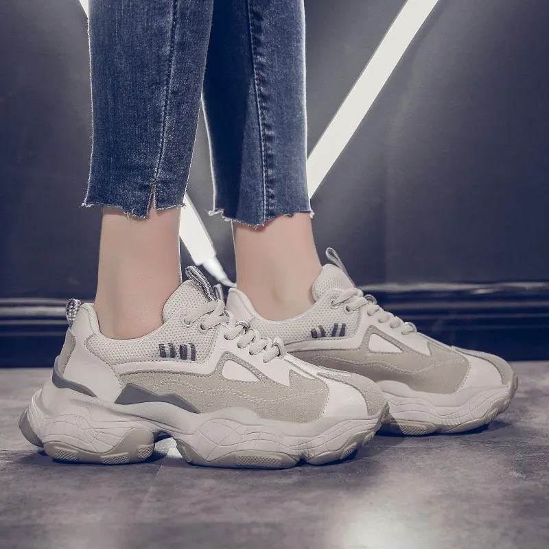 

2019 Spring Designer Wedges Pink Platform Sneakers Women Chunky Shoes Lace Up Tenis Feminino Casual Shoes Woman