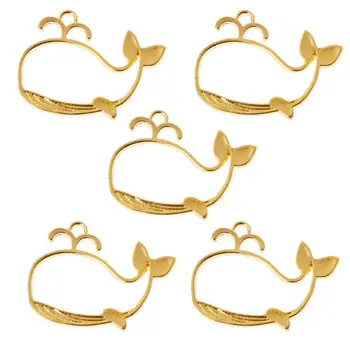 

5Pcs Cartoon Whale Metal Frame Pendant Open Bezel Setting UV Resin Jewelry DIY New