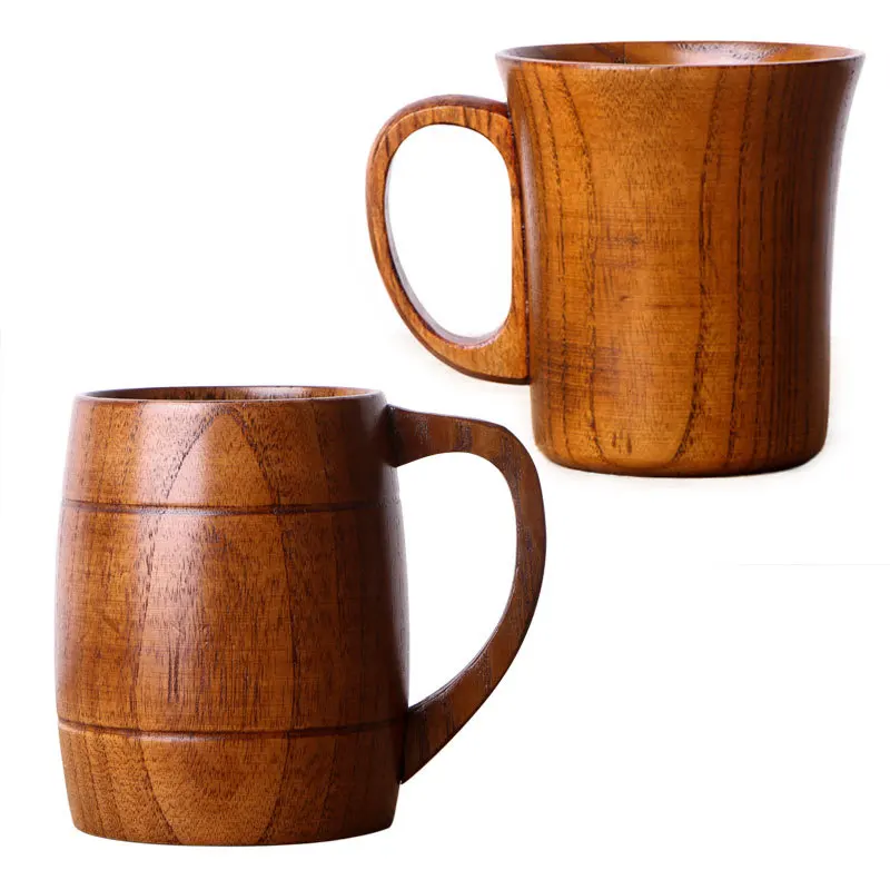 

Natural Jujube Wooden Cup With Handgrip big tea cup coffee mug with a coffee spoon
