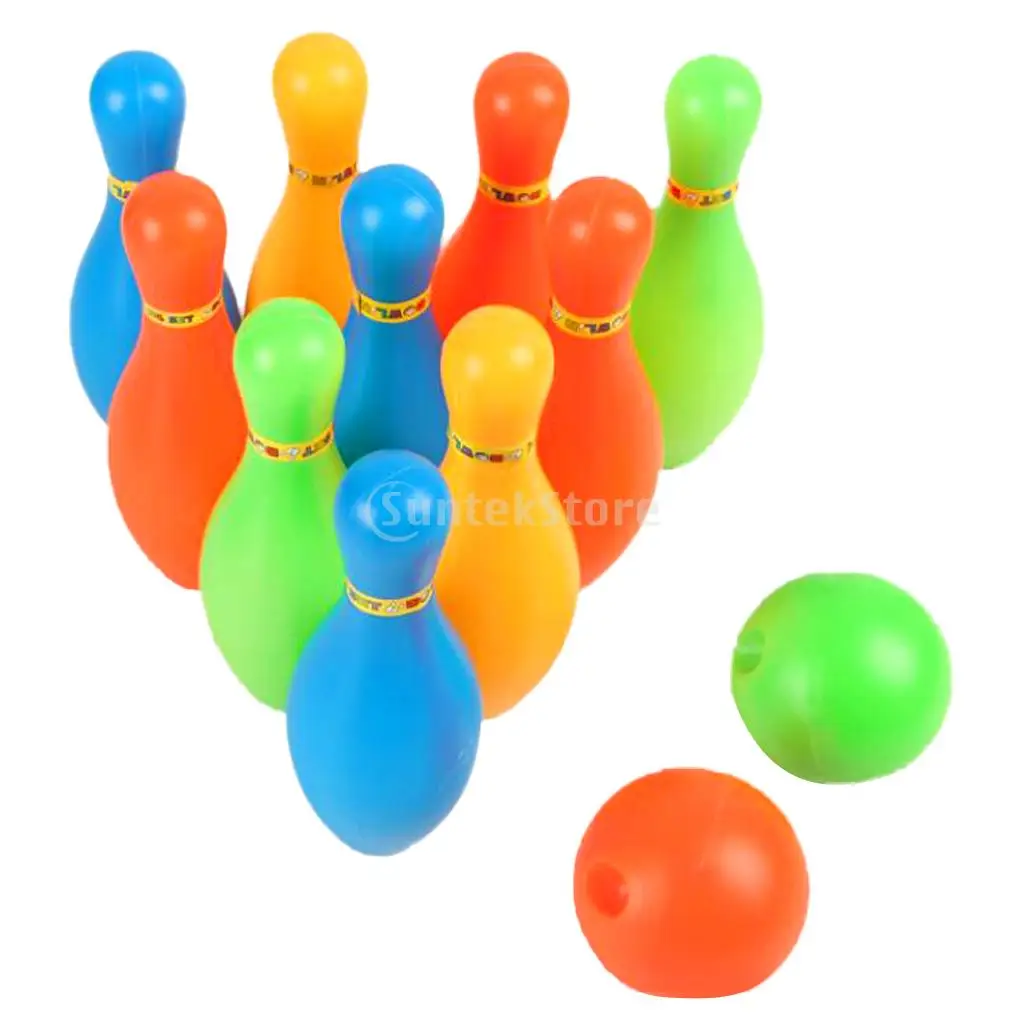 Kids Children 17cm Height Plastic Bowling Set Including 10 Pins 2 Bowling Balls Indoor