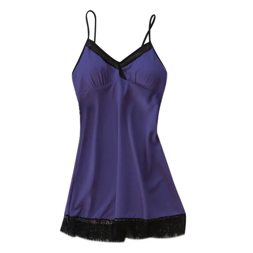 Атласная одежда для сна женская ночная рубашка женское белье, сексуальная ночная сорочка без подклада для груди G-Stringgecelik camison Ночная одежда для женщин - Цвет: BLUE