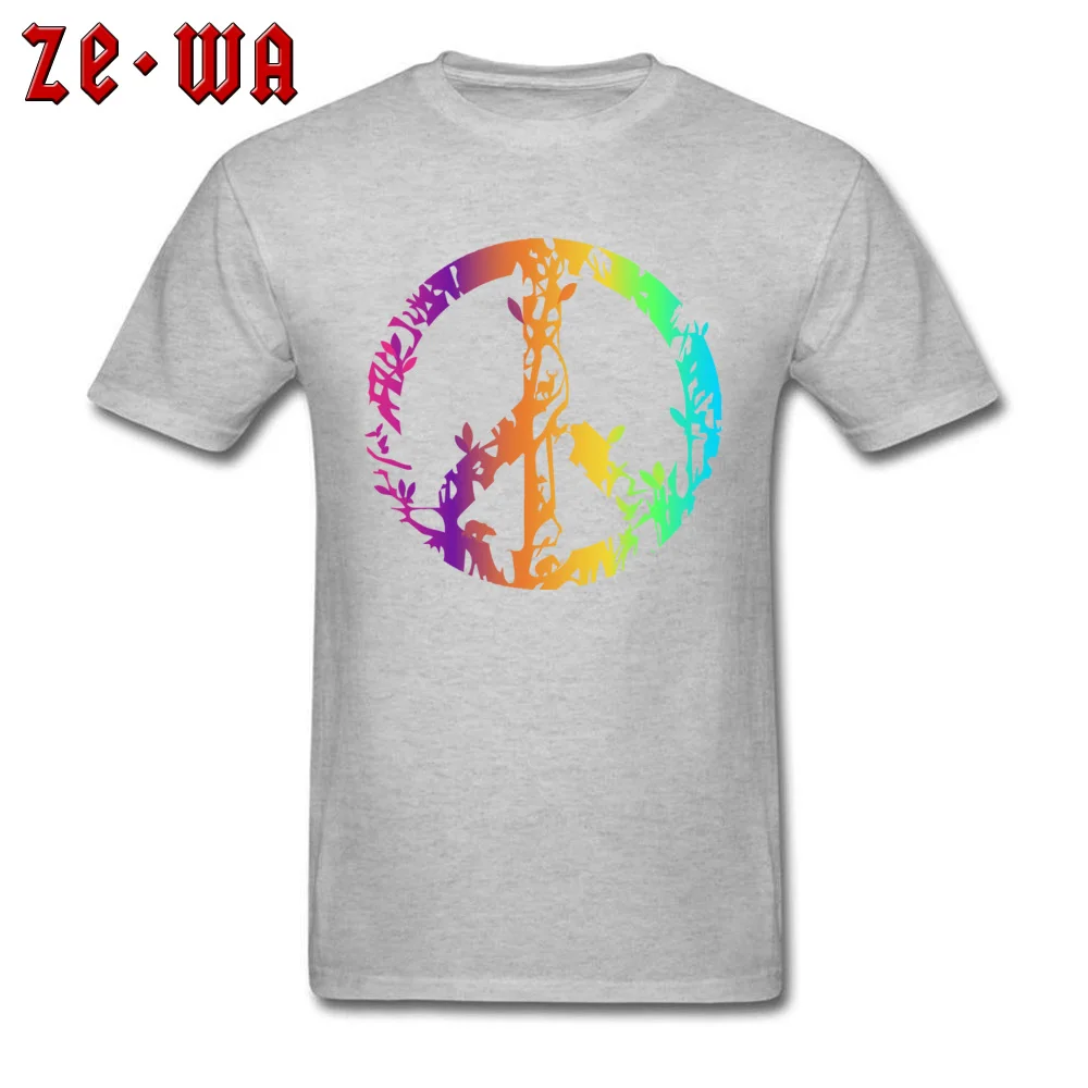 O Neck Colored nature animal peace sign Pure Cotton Mens T-shirts Printed Short Sleeve T Shirt New Design Casual Top T-shirts Colored nature animal peace sign grey