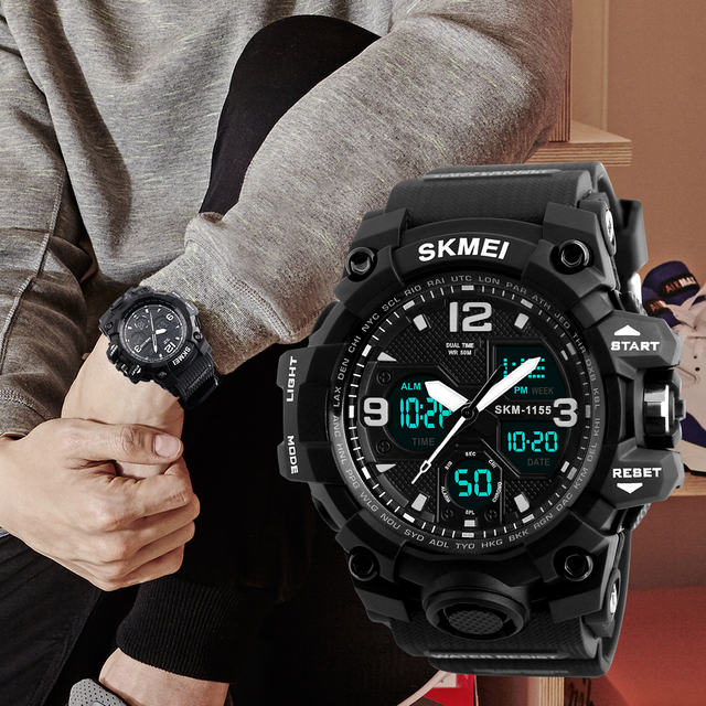 SKMEI New Fashion Men Sports Watches Men Quartz Analog LED Digital Clock Man Military Waterproof Watch Relogio Masculino 1155B