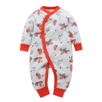 

2019 New Baby Clothing For 0-24m Long Sleeve Cotton Cute Pattern Bear Printed One Piece Romper Infant Boy Costume Winter