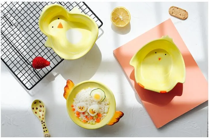 TECHOME Милая мультяшная куриная миска, ручная роспись, детская керамическая миска, посуда для малышей, миска для еды, фруктовая закуска