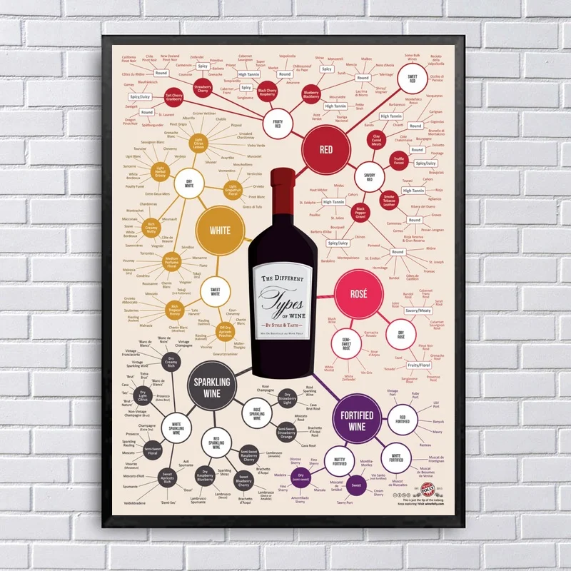 

The Different Types of Wine Chart Art Canvas Fabric Poster Prints Home Wall Decor Painting 20x30 Inches