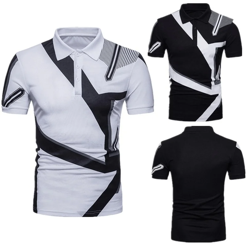 ZOGAA, мужская рубашка поло с коротким рукавом, повседневная, цветная, в полоску, мужская, деловая, с отворотом, черная и белая, дышащая, поло для мужчин