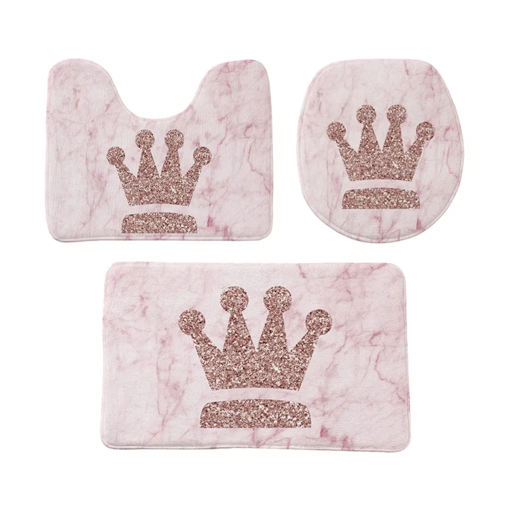 3 шт набор ковриков для ванной комнаты с мраморной текстурой розовые блестящие ковры с сердечками мягкие фланелевые Противоскользящие коврики для ванной коврики для туалета крышка крышки - Цвет: B